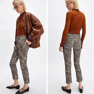 New Free People Neutral Combo Molly Printed Slim Pants 0 Animal Print Boho Rock